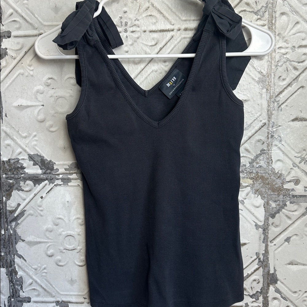 Maeve by Anthropologie Black Tank Top with Bow Accents